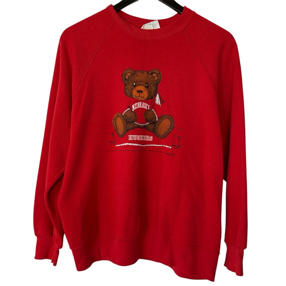 Vintage Rare Nebraska Cornhuskers Cheerleader Bear Red Crewneck Sweatshirt XL